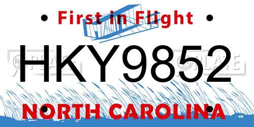 HKY9852 North Carolina License Plate