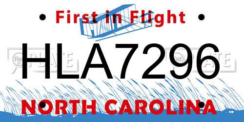 HLA7296 North Carolina License Plate