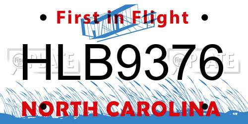 HLB9376 North Carolina License Plate