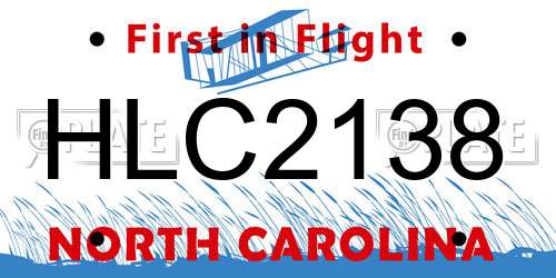 HLC2138 North Carolina License Plate