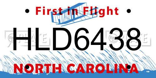 HLD6438 North Carolina License Plate