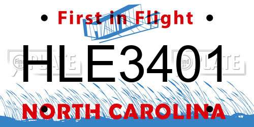 HLE3401 North Carolina License Plate