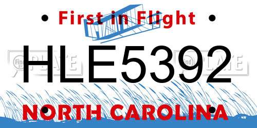 HLE5392 North Carolina License Plate