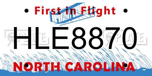 HLE8870 North Carolina License Plate