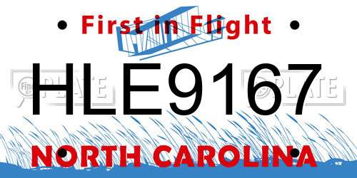 HLE9167 North Carolina License Plate