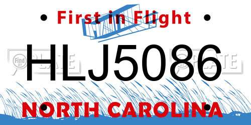 HLJ5086 North Carolina License Plate