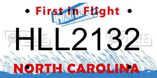 HLL2132 North Carolina License Plate