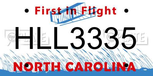 HLL3335 North Carolina License Plate
