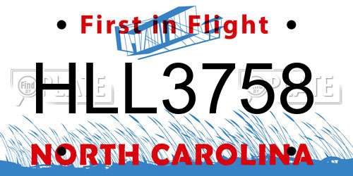HLL3758 North Carolina License Plate