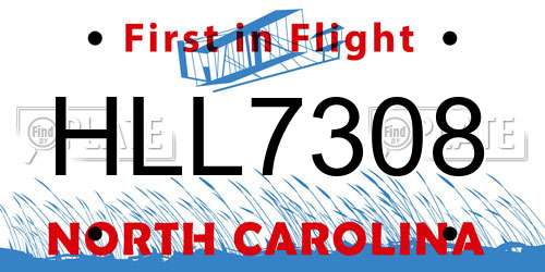 HLL7308 North Carolina License Plate