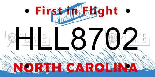 HLL8702 North Carolina License Plate