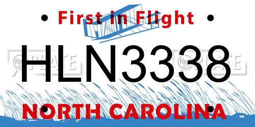 HLN3338 North Carolina License Plate
