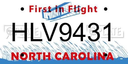 HLV9431 North Carolina License Plate