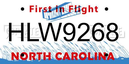 HLW9268 North Carolina License Plate