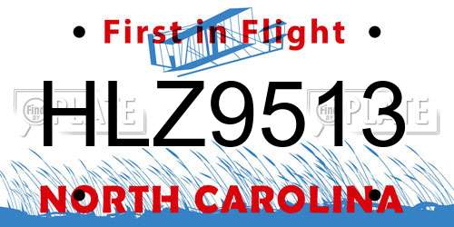 HLZ9513 North Carolina License Plate