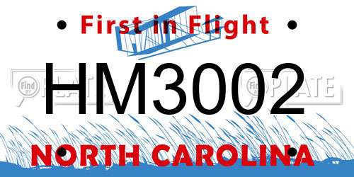 HM3002 North Carolina License Plate