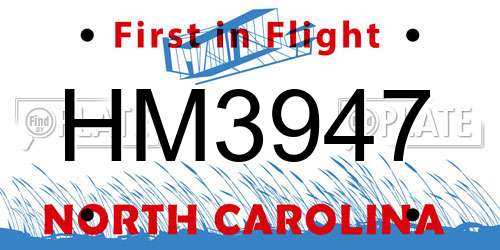 HM3947 North Carolina License Plate