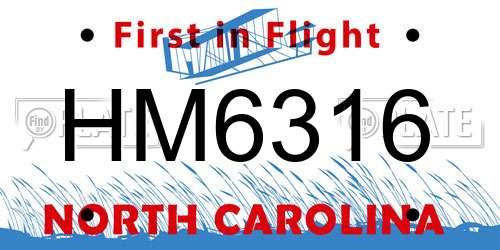 HM6316 North Carolina License Plate
