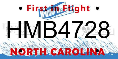 HMB4728 North Carolina License Plate