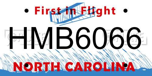 HMB6066 North Carolina License Plate
