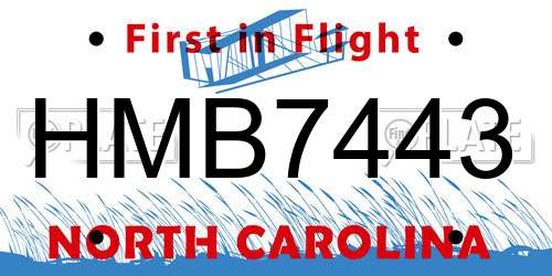 HMB7443 North Carolina License Plate
