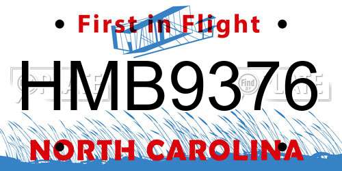HMB9376 North Carolina License Plate
