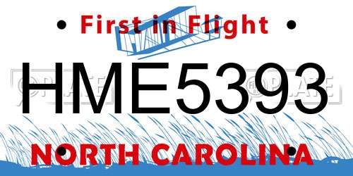 HME5393 North Carolina License Plate