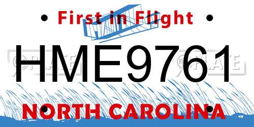 HME9761 North Carolina License Plate