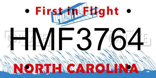 HMF3764 North Carolina License Plate