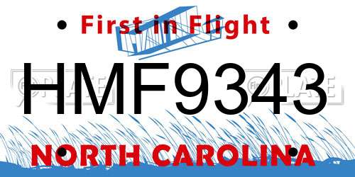 HMF9343 North Carolina License Plate