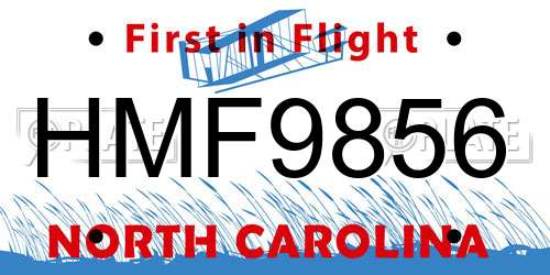 HMF9856 North Carolina License Plate