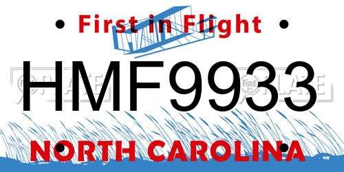 HMF9933 North Carolina License Plate