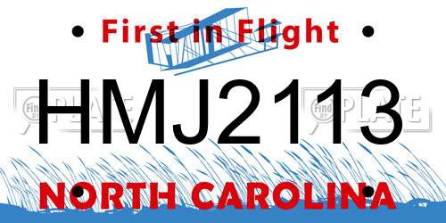 HMJ2113 North Carolina License Plate