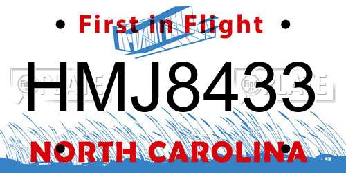 HMJ8433 North Carolina License Plate