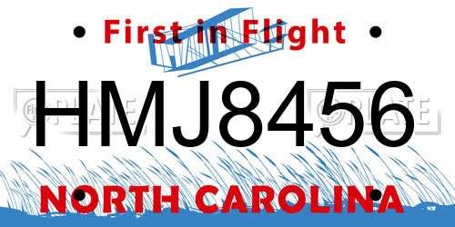 HMJ8456 North Carolina License Plate