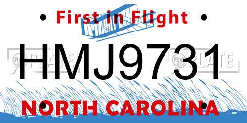 HMJ9731 North Carolina License Plate