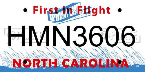 HMN3606 North Carolina License Plate