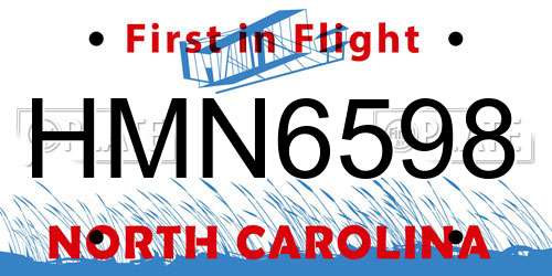 HMN6598 North Carolina License Plate