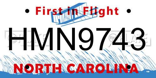 HMN9743 North Carolina License Plate