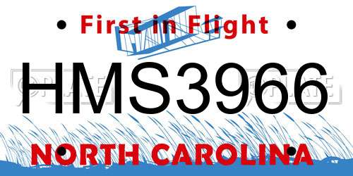 HMS3966 North Carolina License Plate