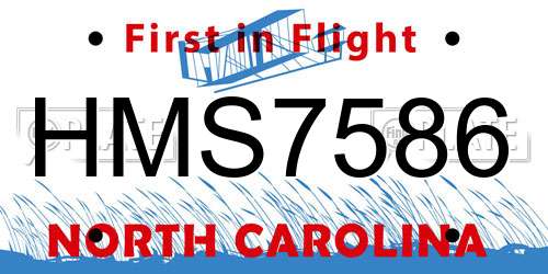 HMS7586 North Carolina License Plate