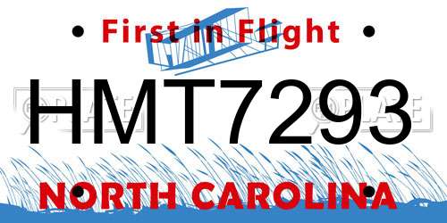 HMT7293 North Carolina License Plate