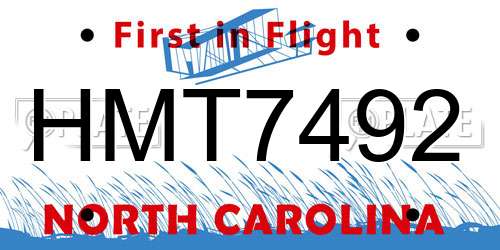 HMT7492 North Carolina License Plate