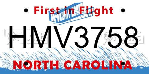 HMV3758 North Carolina License Plate