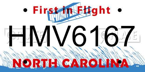 HMV6167 North Carolina License Plate