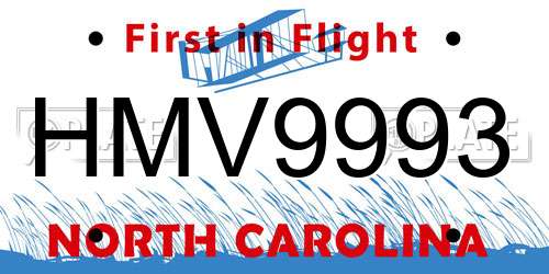 HMV9993 North Carolina License Plate