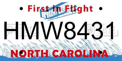 HMW8431 North Carolina License Plate
