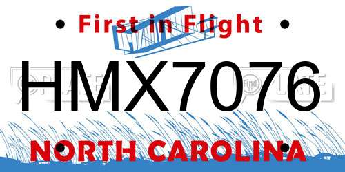HMX7076 North Carolina License Plate