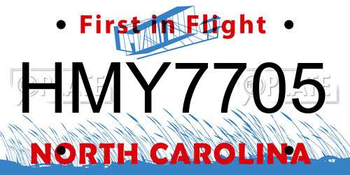 HMY7705 North Carolina License Plate
