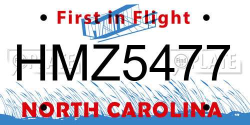 HMZ5477 North Carolina License Plate